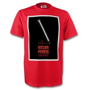 Red t-shirt with Killer Pencil film poster print